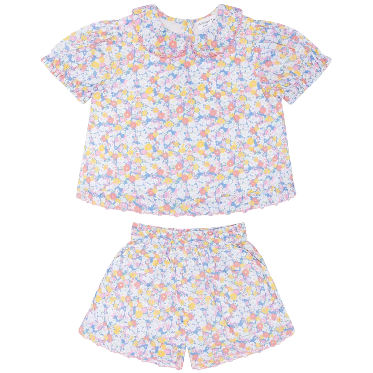 girls jasmine blossom puff sleeve top and short set